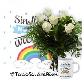 PACK Todo va a salir bien 6 rosas blancas + Taza