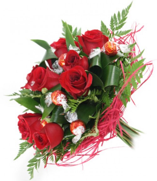 Florclick Flores frescas. Ramo de 6 Rosas rojas con verdes decorativos papabel y pick corazón 
